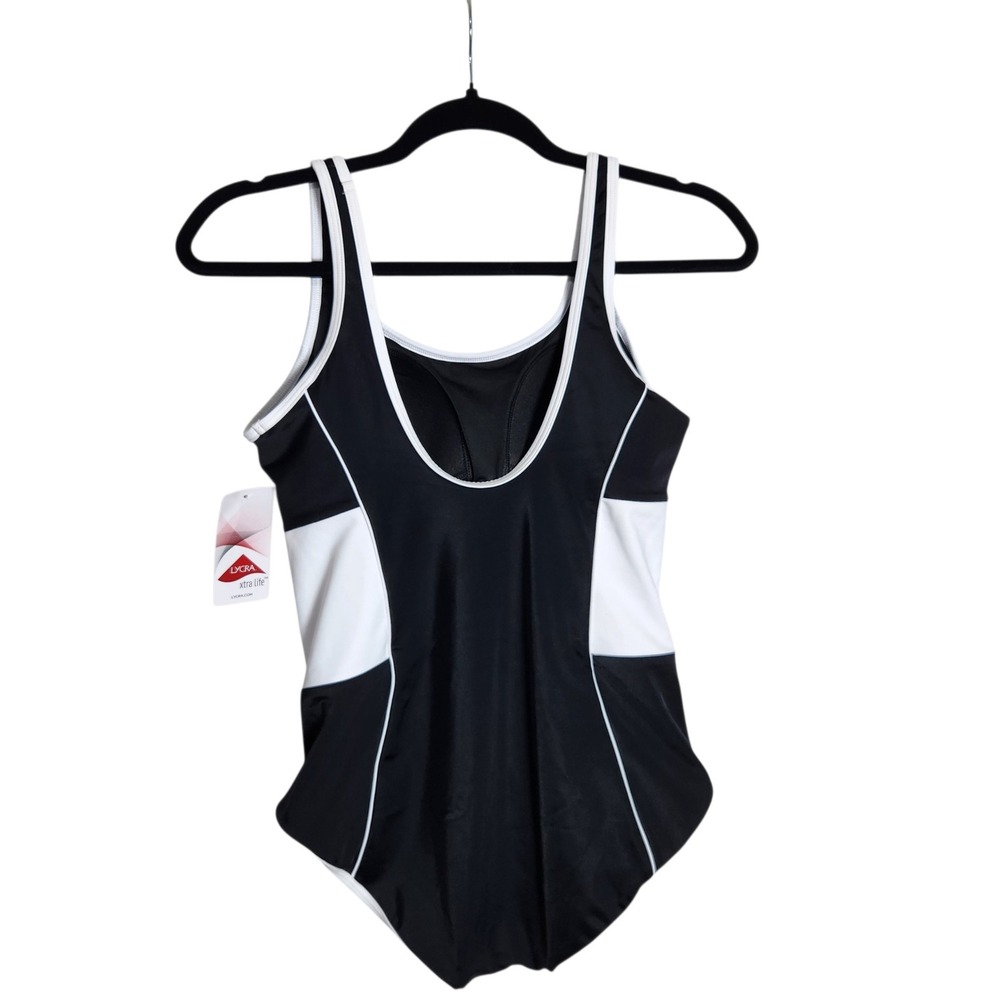 Lands End Womens Black White Colorblock One Piece Swimsuit 8P Lycra Xtra Life